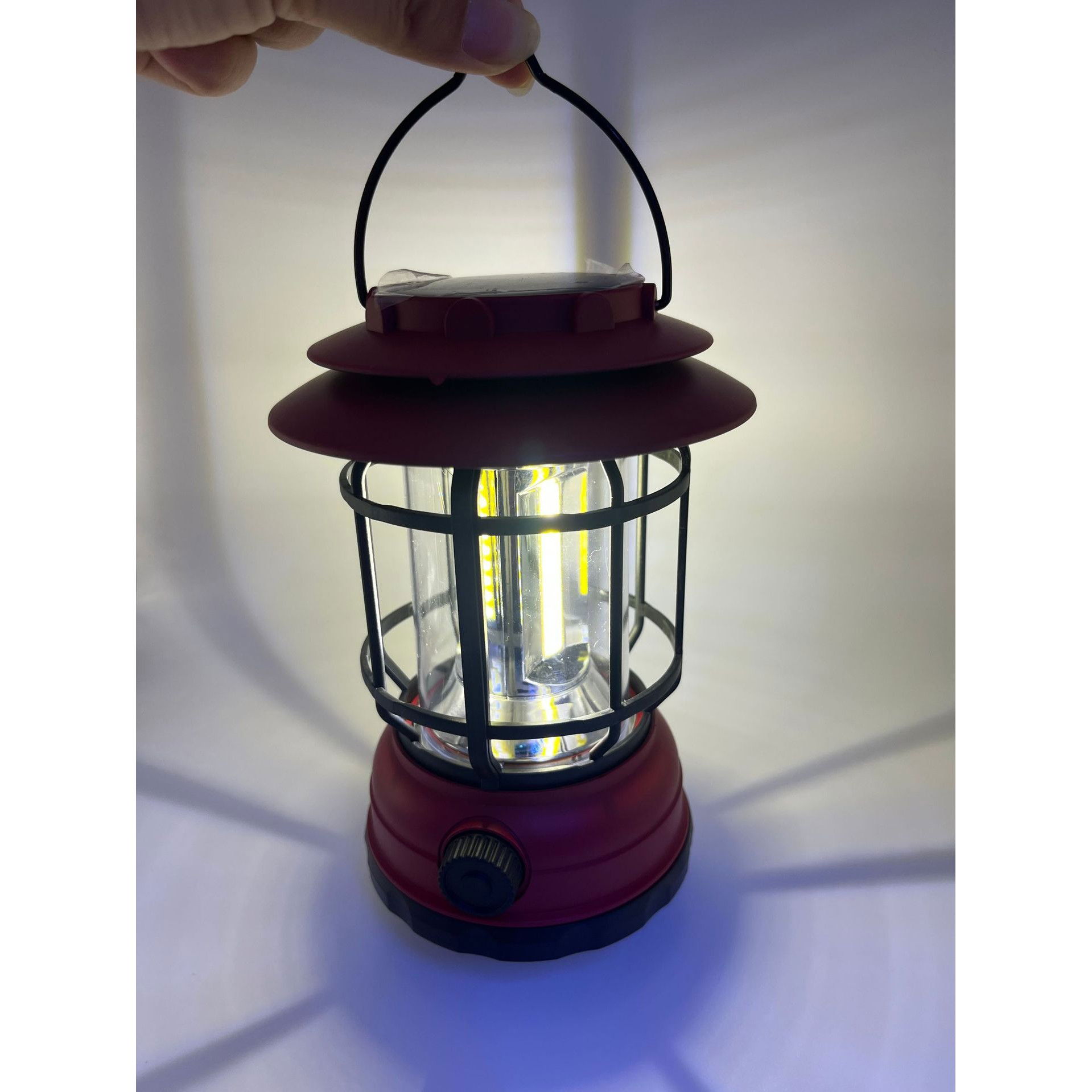 Lampa portabila camping, Felinar Vintage, ABS, Iluminare 30 COB LED, Intensitate reglabila, Acumulator inclus, Incarcare Solara si USB, 5W, Flippy, Rosu [3]