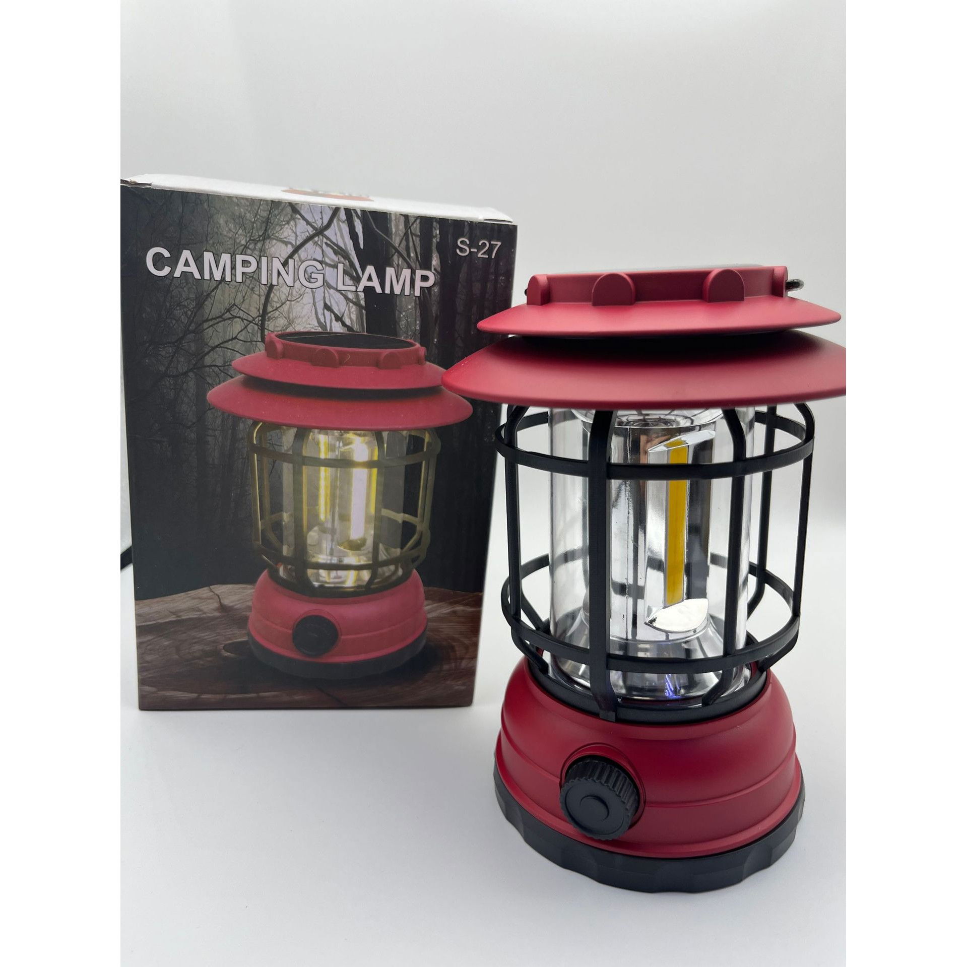 Lampa portabila camping, Felinar Vintage, ABS, Iluminare 30 COB LED, Intensitate reglabila, Acumulator inclus, Incarcare Solara si USB, 5W, Flippy, Rosu [4]