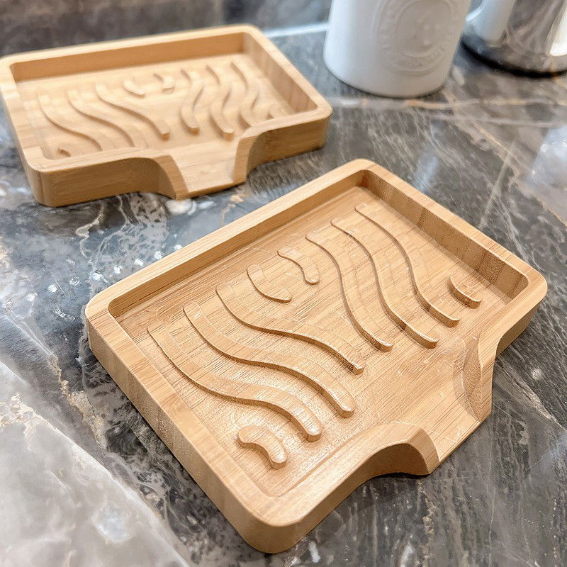 Savoniera din Lemn, Flippy, Sistem de Scurgere a Apei, 12.8 x 1.6 x 9.8 cm, Natur [5]