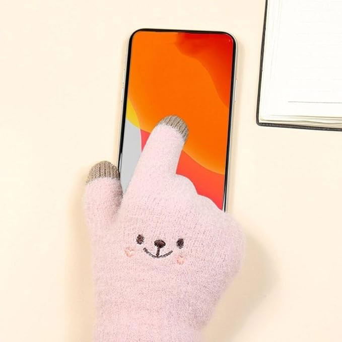 Manusi Dama, Flippy, Model Fata Zambitoare, Functie Touchscreen (ecran tactil), Material Lana Brodata, Manseta Elastica, Interior Pufos, Marime Universala, Roz [5]