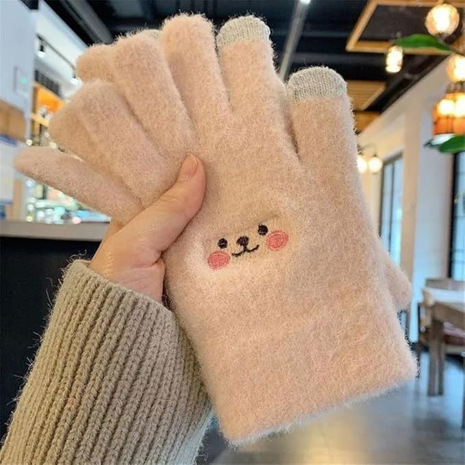 Manusi Dama, Flippy, Model Fata Zambitoare, Functie Touchscreen (ecran tactil), Material Lana Brodata, Manseta Elastica, Interior Pufos, Marime Universala, Bej [4]