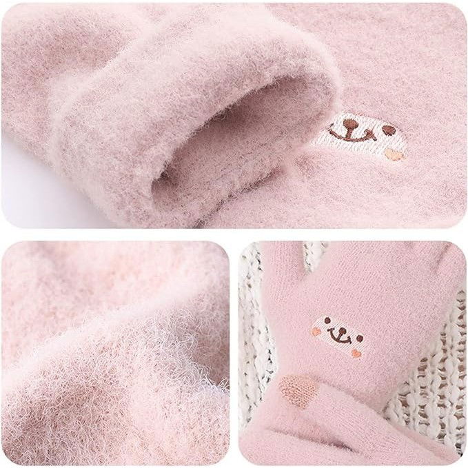 Manusi Dama, Flippy, Model Fata Zambitoare, Functie Touchscreen (ecran tactil), Material Lana Brodata, Manseta Elastica, Interior Pufos, Marime Universala, Roz [6]