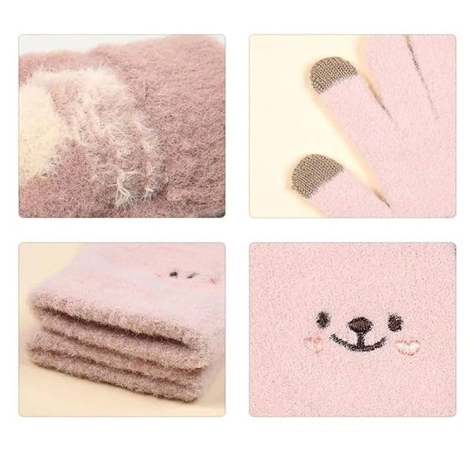 Manusi Dama, Flippy, Model Fata Zambitoare, Functie Touchscreen (ecran tactil), Material Lana Brodata, Manseta Elastica, Interior Pufos, Marime Universala, Roz [3]