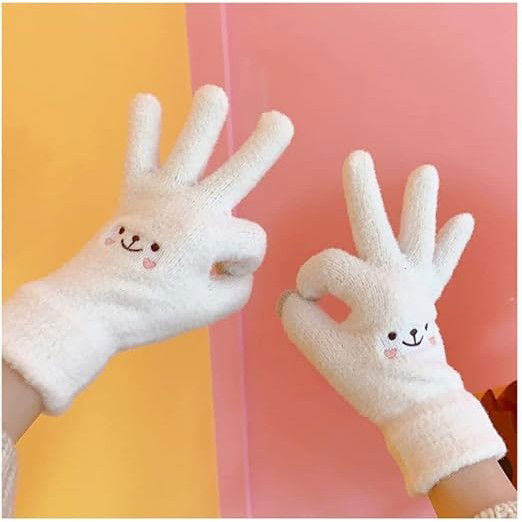 Manusi Dama, Flippy, Model Fata Zambitoare, Functie Touchscreen (ecran tactil), Material Lana Brodata, Manseta Elastica, Interior Pufos, Marime Universala, Alb [6]