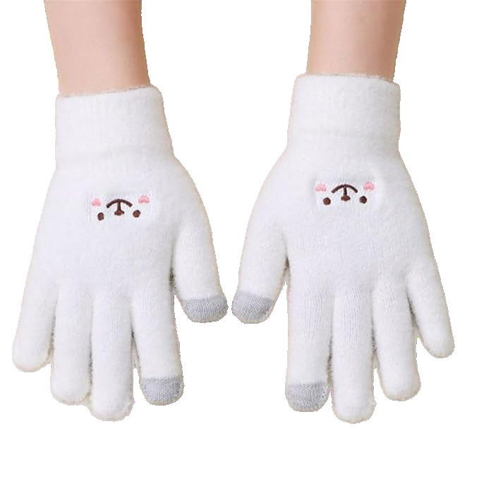 Perne Voiaj, Paturi si Textile - Manusi Dama, Flippy, Model Fata Zambitoare, Functie Touchscreen (ecran tactil), Material Lana Brodata, Manseta Elastica, Interior Pufos, Marime Universala, Alb