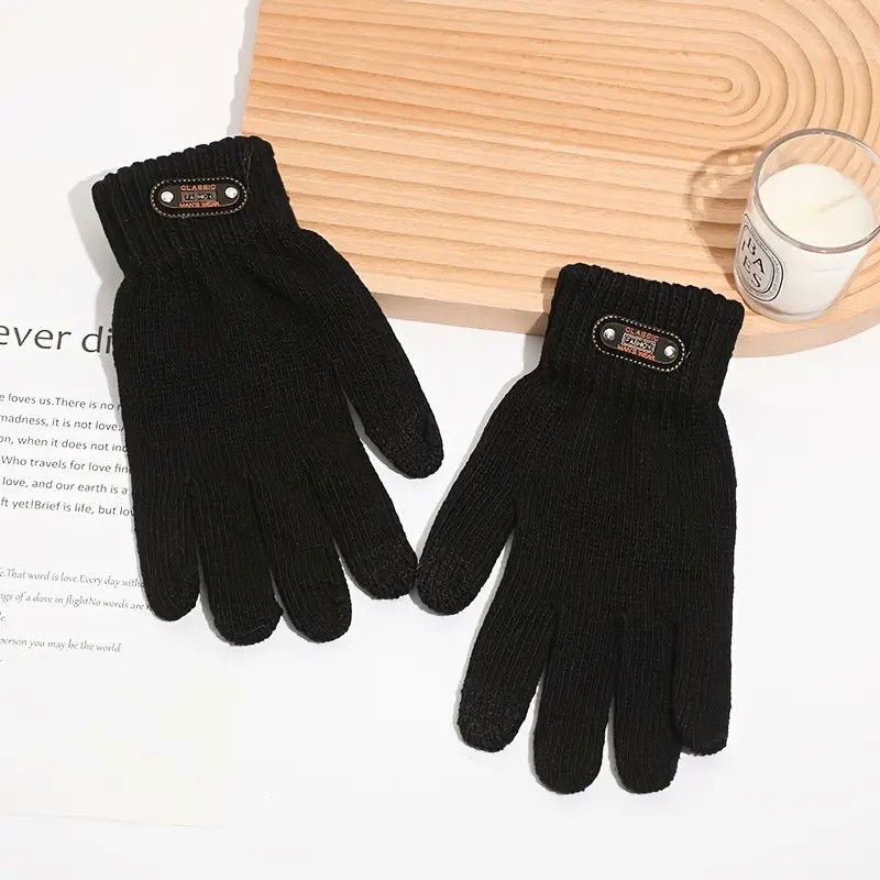 Manusi de Barbat, Flippy, Model Tricotat, Functie Touchscreen (ecran tactil), Material Acril, Manseta Elastica, Interior Catifelat, Marime Universala, Negru [6]