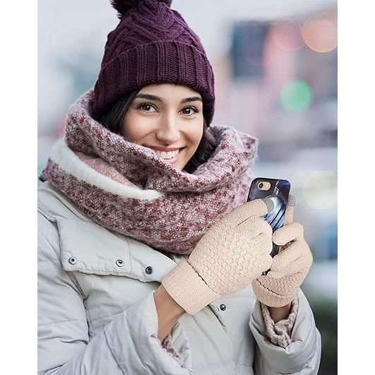 Manusi de Dama, Flippy, Functie Touchscreen (ecran tactil), Material Acril Tricotat, Manseta Elastica, Interior Catifelat, Marime Universala, Bej [6]