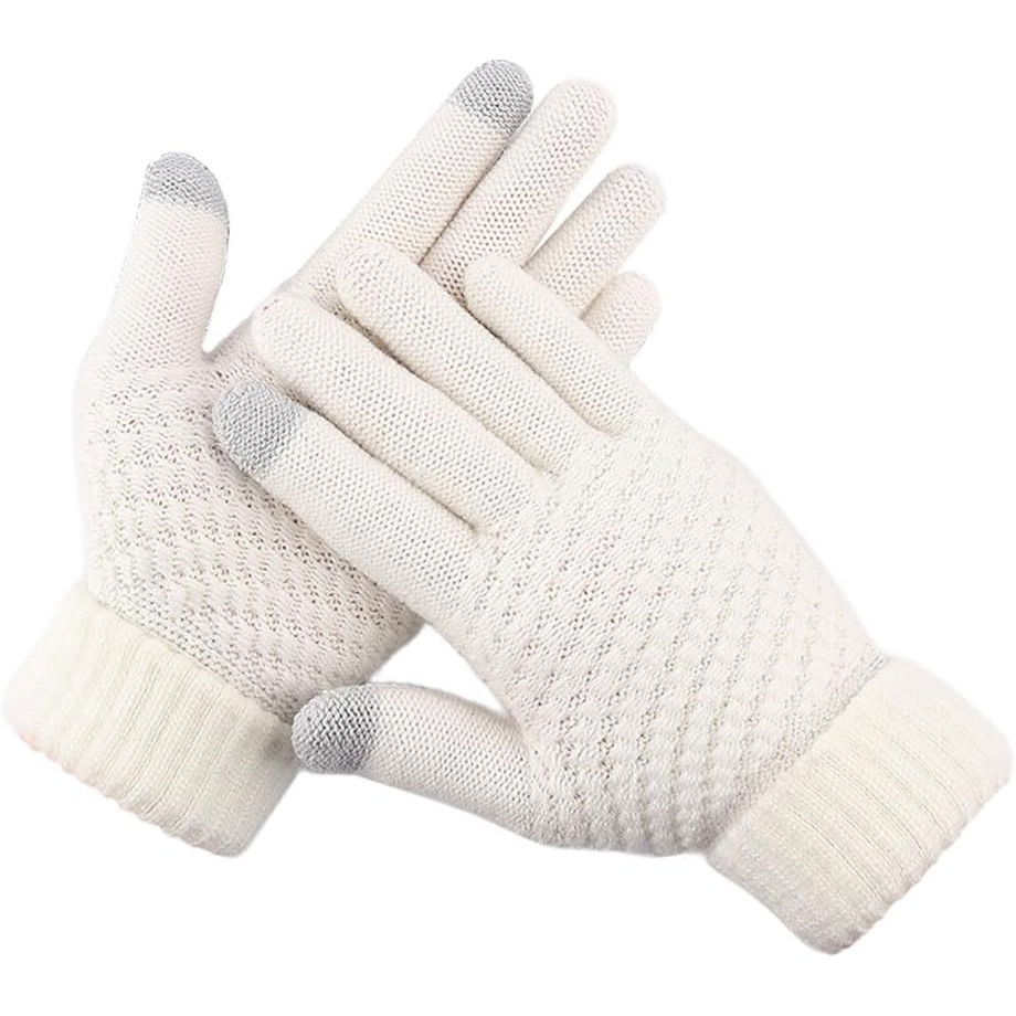 Manusi de Dama, Flippy, Functie Touchscreen (ecran tactil), Material Acril Tricotat, Manseta Elastica, Interior Catifelat, Marime Universala, Alb [5]