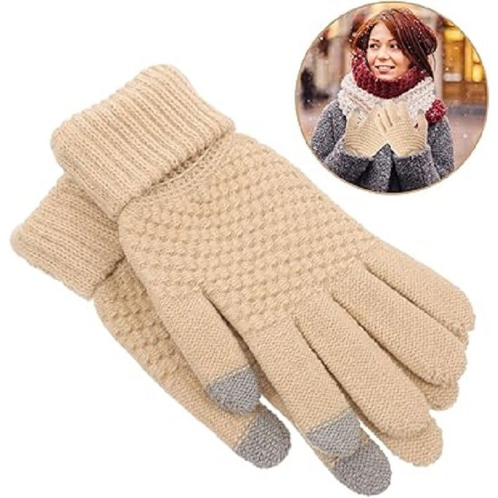 Perne Voiaj, Paturi si Textile - Manusi de Dama, Flippy, Functie Touchscreen (ecran tactil), Material Acril Tricotat, Manseta Elastica, Interior Catifelat, Marime Universala, Bej