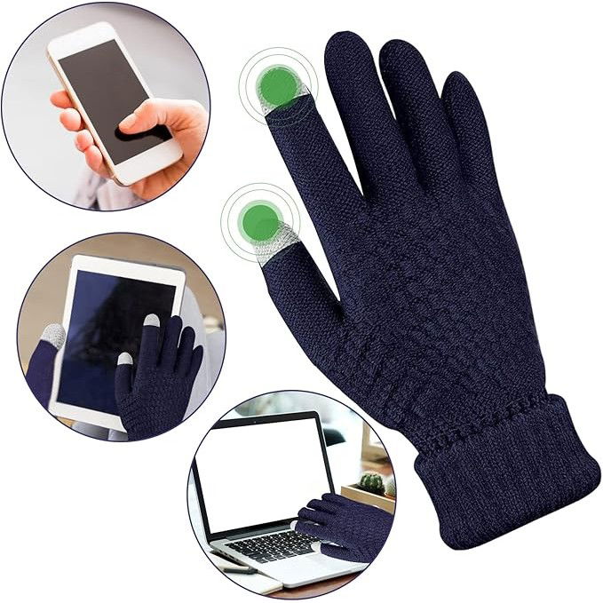 Manusi de Dama, Flippy, Functie Touchscreen (ecran tactil), Material Acril Tricotat, Manseta Elastica, Interior Catifelat, Marime Universala, Albastru Marin [3]