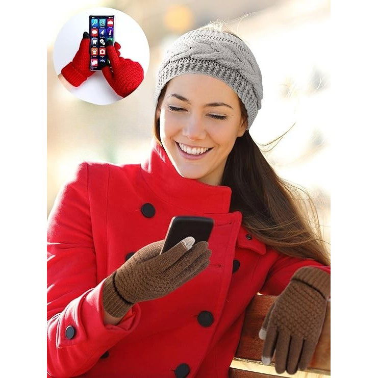 Manusi de Dama, Flippy, Functie Touchscreen (ecran tactil), Material Acril Tricotat, Manseta Elastica, Interior Catifelat, Marime Universala, Maro [3]