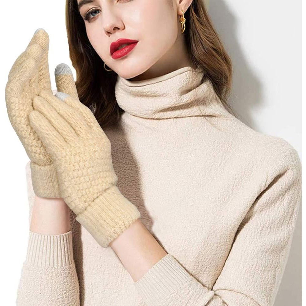 Manusi de Dama, Flippy, Functie Touchscreen (ecran tactil), Material Acril Tricotat, Manseta Elastica, Interior Catifelat, Marime Universala, Bej [4]