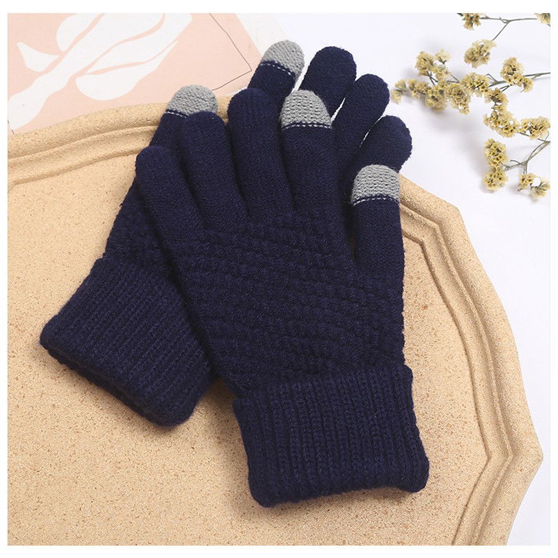 Manusi de Dama, Flippy, Functie Touchscreen (ecran tactil), Material Acril Tricotat, Manseta Elastica, Interior Catifelat, Marime Universala, Albastru Marin [11]