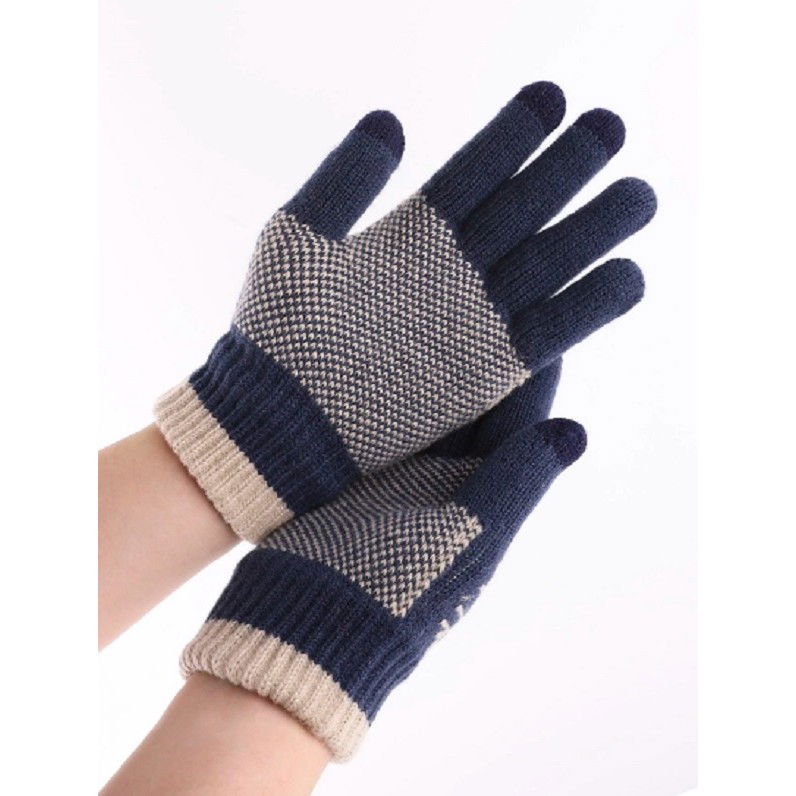 Manusi de Barbat, Flippy, Model Fulg, Functie Touchscreen (ecran tactil), Material Acril Tricotat, Manseta Elastica, Interior Catifelat, Marime Universala, Albastru Marin [9]