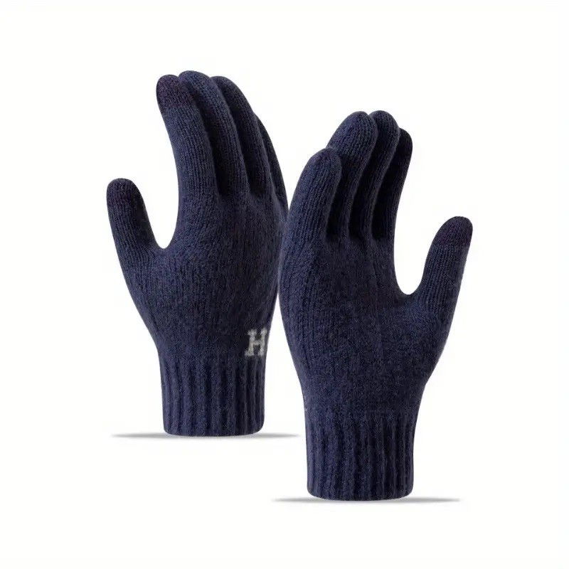 Manusi de Barbat, Flippy, Model H, Functie Touchscreen (ecran tactil), Material Acril Tricotat, Manseta Elastica, Interior Catifelat, Marime Universala, Albastru Marin [3]