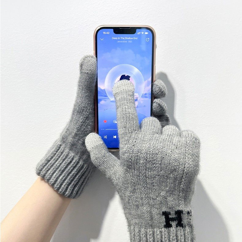 Manusi de Barbat, Flippy, Model H, Functie Touchscreen (ecran tactil), Material Acril Tricotat, Manseta Elastica, Interior Catifelat, Marime Universala, Gri Deschis [5]