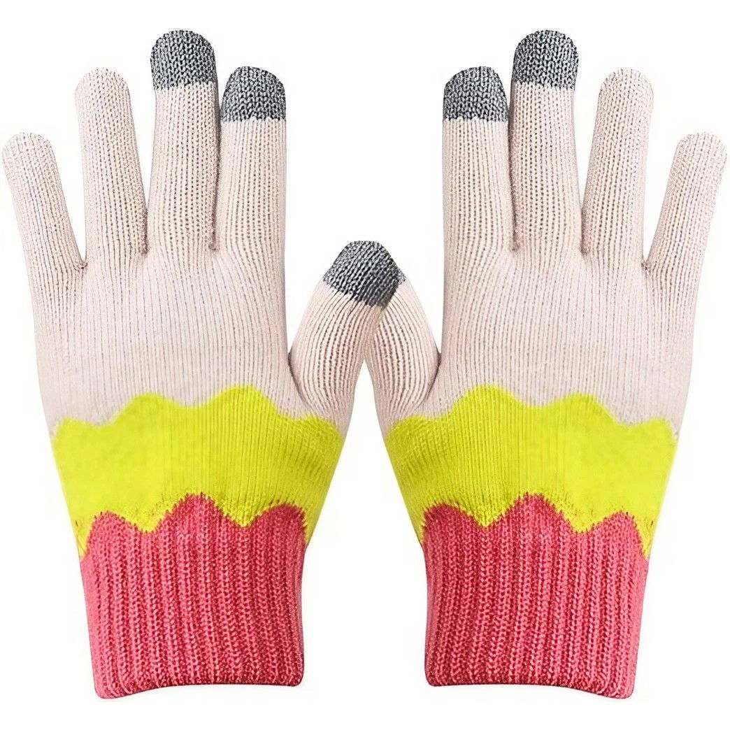 Perne Voiaj, Paturi si Textile - Manusi de Dama, Flippy, Model Ondulat, Functie Touchscreen (ecran tactil), Material Acril Tricotat, Manseta Elastica, Interior Catifelat, Marime Universala, Galben/Roz