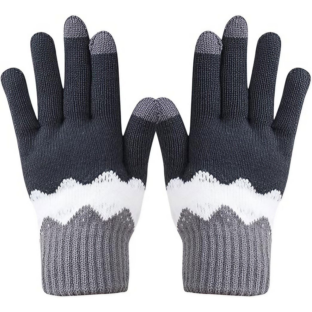 Perne Voiaj, Paturi si Textile - Manusi de Dama, Flippy, Model Ondulat, Functie Touchscreen (ecran tactil), Material Acril Tricotat, Manseta Elastica, Interior Catifelat, Marime Universala, Gri/Alb