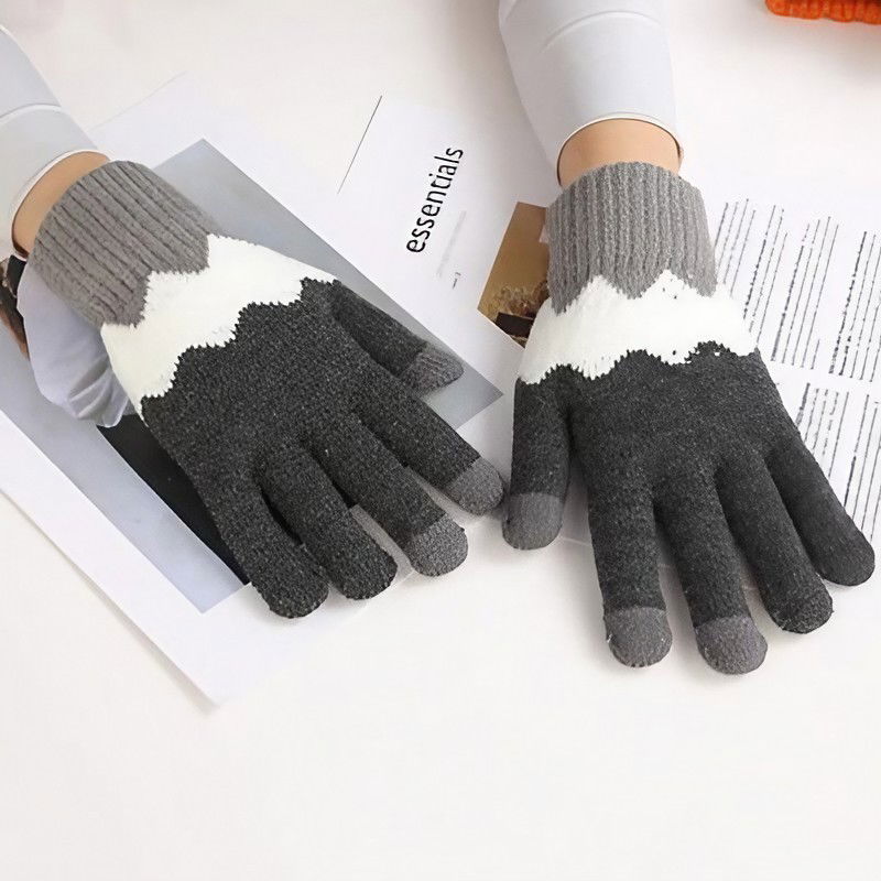 Perne Voiaj, Paturi si Textile - Manusi de Dama, Flippy, Model Ondulat, Functie Touchscreen (ecran tactil), Material Acril Tricotat, Manseta Elastica, Interior Catifelat, Marime Universala, Gri/Alb