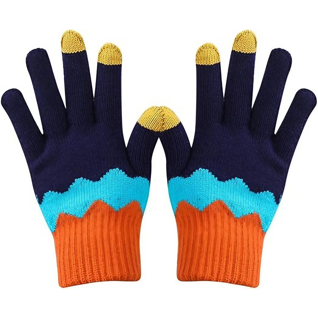 Perne Voiaj, Paturi si Textile - Manusi de Dama, Flippy, Model Ondulat, Functie Touchscreen (ecran tactil), Material Acril Tricotat, Manseta Elastica, Interior Catifelat, Marime Universala, Portocaliu/Albastru