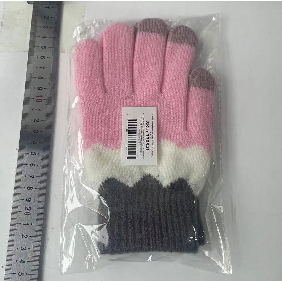 Manusi de Dama, Flippy, Model Ondulat, Functie Touchscreen (ecran tactil), Material Acril Tricotat, Manseta Elastica, Interior Catifelat, Marime Universala, Roz/Gri [8]