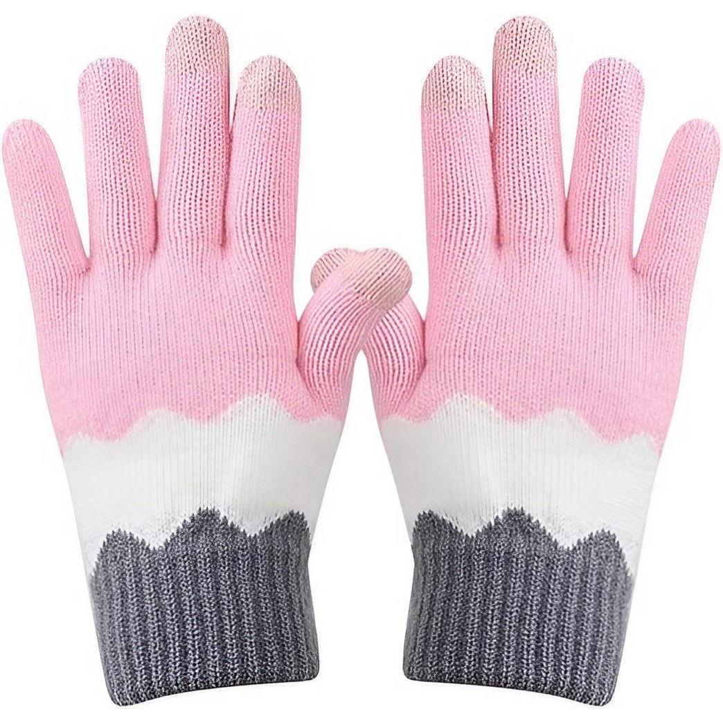 Perne Voiaj, Paturi si Textile - Manusi de Dama, Flippy, Model Ondulat, Functie Touchscreen (ecran tactil), Material Acril Tricotat, Manseta Elastica, Interior Catifelat, Marime Universala, Roz/Gri