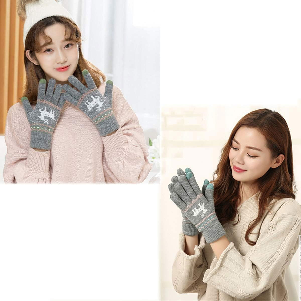 Manusi de Dama, Flippy, Model Ren, Functie Touchscreen (ecran tactil), Material Acril Tricotat, Manseta Elastica, Interior Catifelat, Marime Universala, Gri [6]