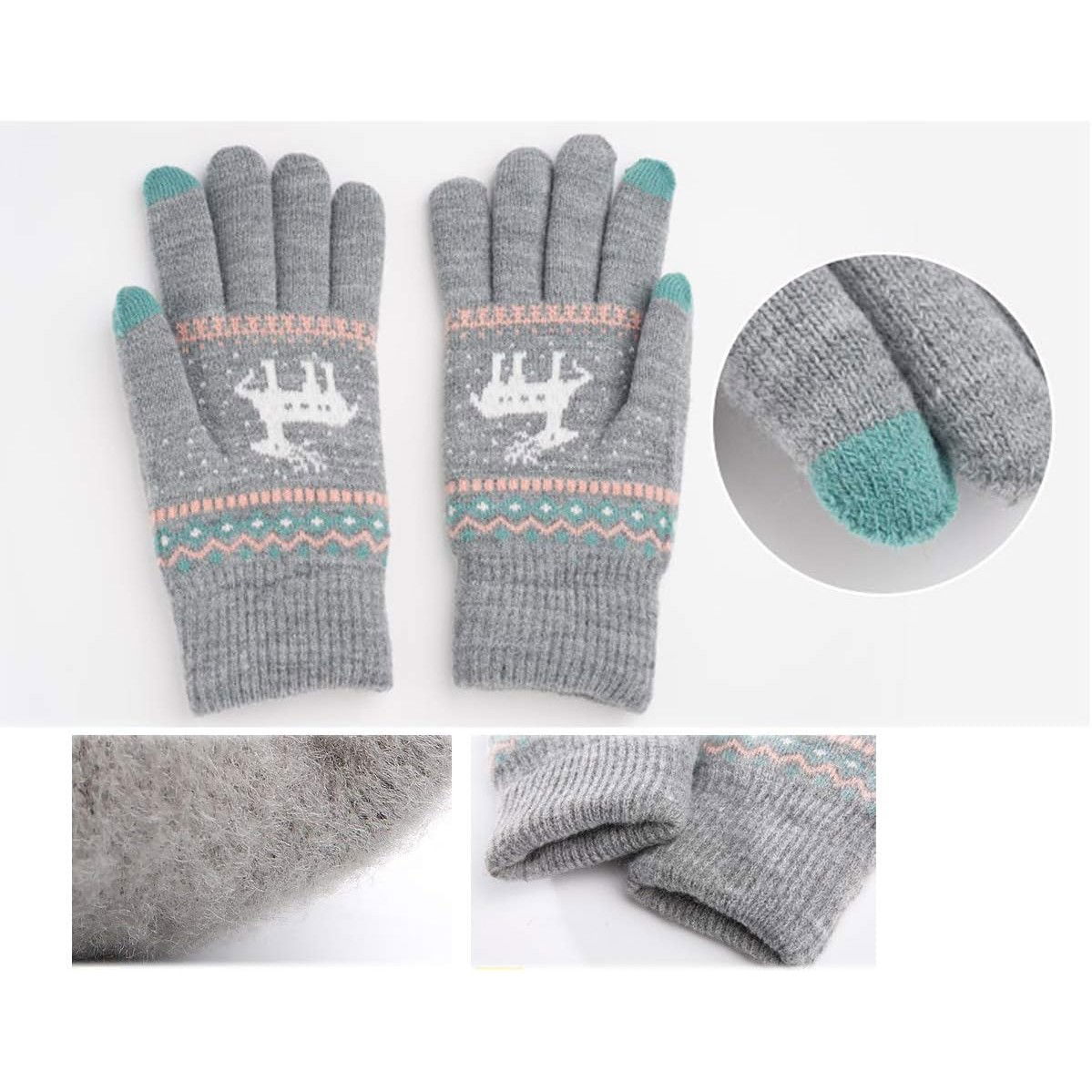 Manusi de Dama, Flippy, Model Ren, Functie Touchscreen (ecran tactil), Material Acril Tricotat, Manseta Elastica, Interior Catifelat, Marime Universala, Gri [5]