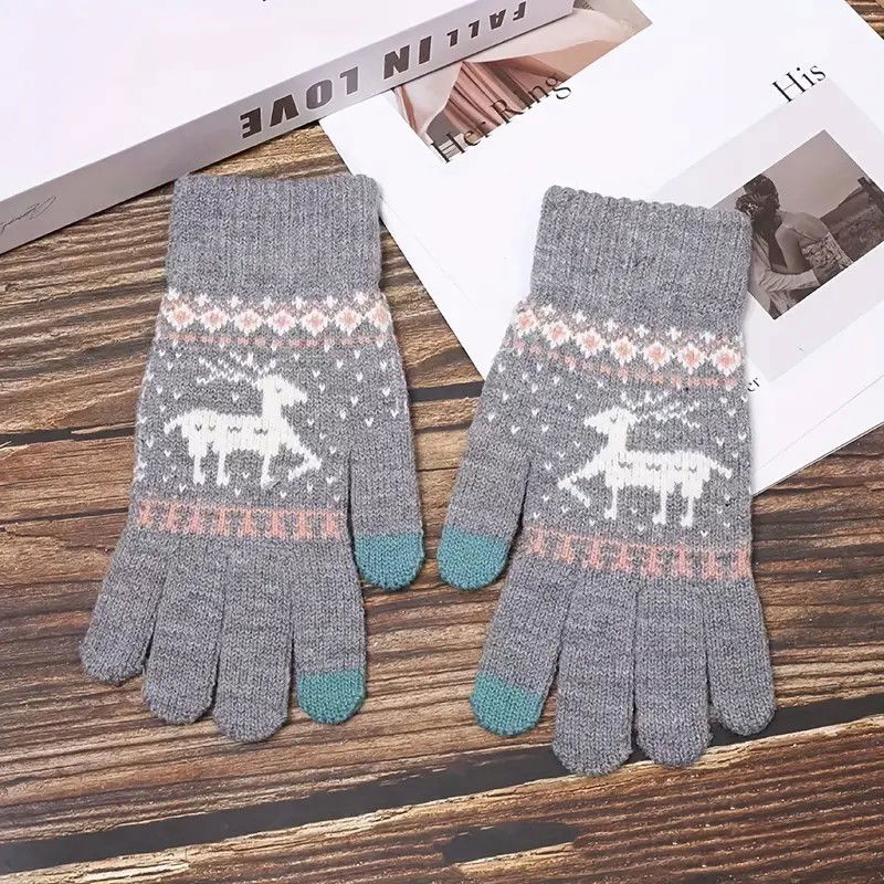 Manusi de Dama, Flippy, Model Ren, Functie Touchscreen (ecran tactil), Material Acril Tricotat, Manseta Elastica, Interior Catifelat, Marime Universala, Gri [14]