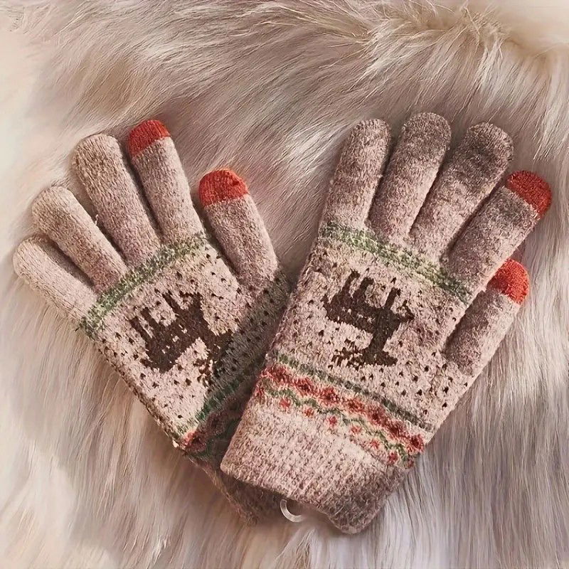 Manusi de Dama, Flippy, Model Ren, Functie Touchscreen (ecran tactil), Material Acril Tricotat, Manseta Elastica, Interior Catifelat, Marime Universala, Kaki [9]