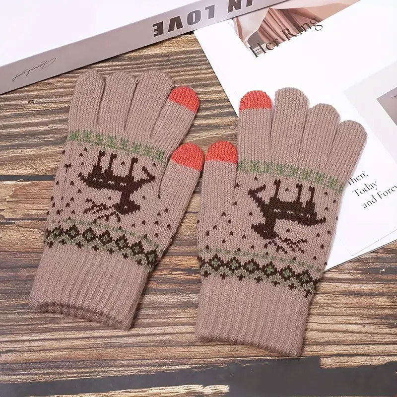 Manusi de Dama, Flippy, Model Ren, Functie Touchscreen (ecran tactil), Material Acril Tricotat, Manseta Elastica, Interior Catifelat, Marime Universala, Kaki [10]