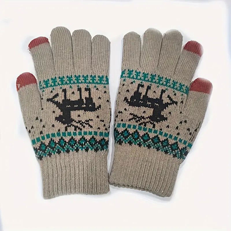 Manusi de Dama, Flippy, Model Ren, Functie Touchscreen (ecran tactil), Material Acril Tricotat, Manseta Elastica, Interior Catifelat, Marime Universala, Kaki [8]