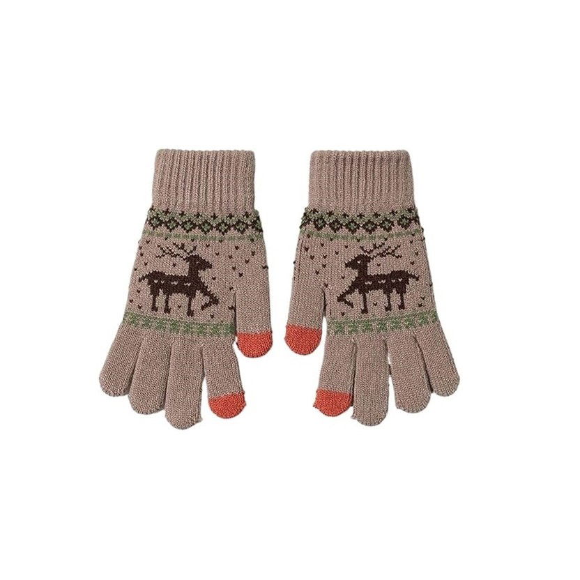 Manusi de Dama, Flippy, Model Ren, Functie Touchscreen (ecran tactil), Material Acril Tricotat, Manseta Elastica, Interior Catifelat, Marime Universala, Kaki [5]