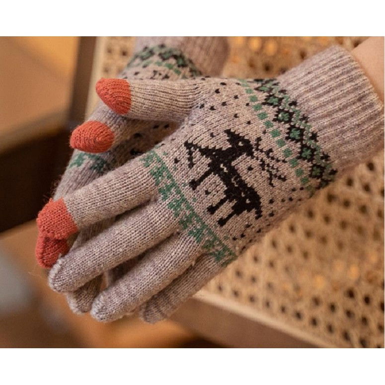 Manusi de Dama, Flippy, Model Ren, Functie Touchscreen (ecran tactil), Material Acril Tricotat, Manseta Elastica, Interior Catifelat, Marime Universala, Kaki [6]