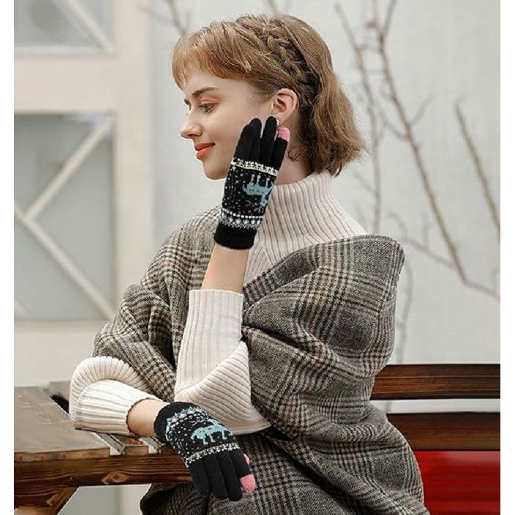 Perne Voiaj, Paturi si Textile - Manusi de Dama, Flippy, Model Ren, Functie Touchscreen (ecran tactil), Material Acril Tricotat, Manseta Elastica, Interior Catifelat, Marime Universala, Negru