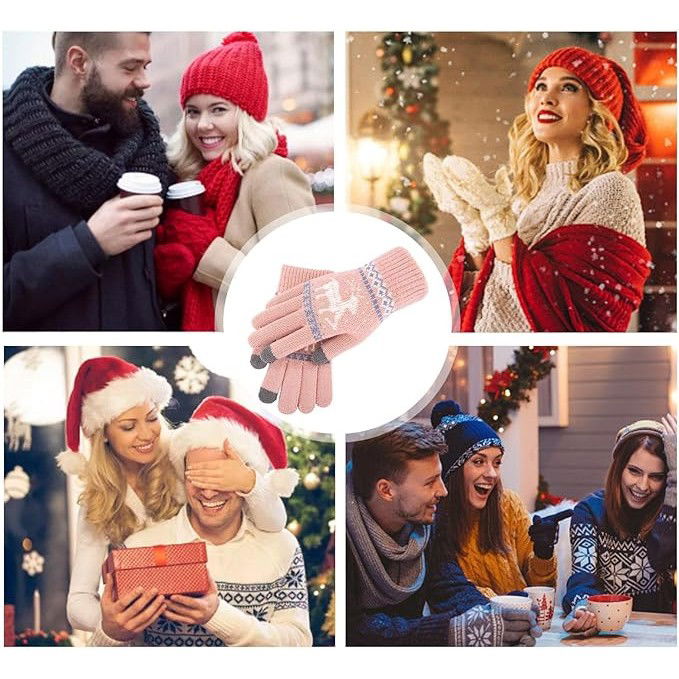 Manusi de Dama, Flippy, Model Ren, Functie Touchscreen (ecran tactil), Material Acril Tricotat, Manseta Elastica, Interior Catifelat, Marime Universala, Roz [5]