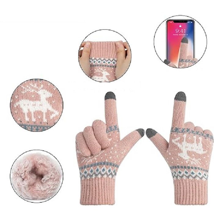 Manusi de Dama, Flippy, Model Ren, Functie Touchscreen (ecran tactil), Material Acril Tricotat, Manseta Elastica, Interior Catifelat, Marime Universala, Roz [3]