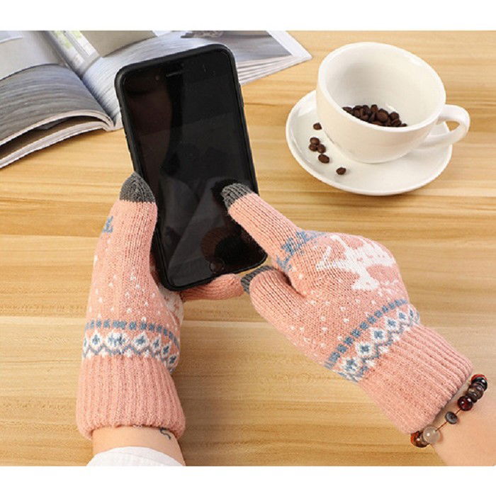 Perne Voiaj, Paturi si Textile - Manusi de Dama, Flippy, Model Ren, Functie Touchscreen (ecran tactil), Material Acril Tricotat, Manseta Elastica, Interior Catifelat, Marime Universala, Roz