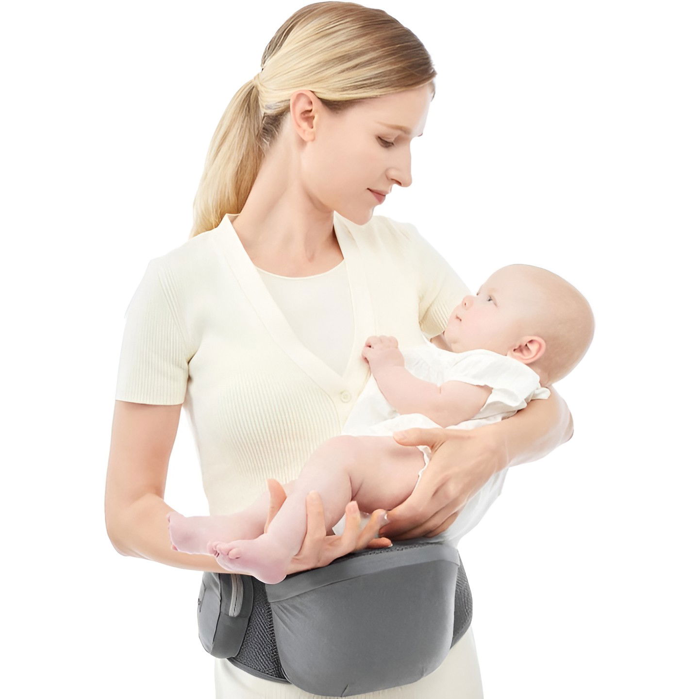 Marsupiu Ergonomic 3in1, Flippy, pentru Bebelusi si Copii, 0-36 Luni, Bretele Reglabile pentru Umar si Sold, Inchidere Catarama, 125x25x14 cm, Gri [5]