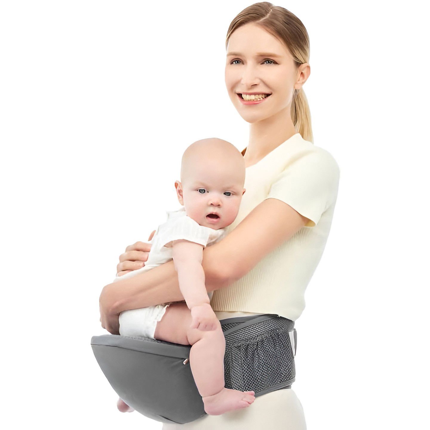 Marsupiu Ergonomic 3in1, Flippy, pentru Bebelusi si Copii, 0-36 Luni, Bretele Reglabile pentru Umar si Sold, Inchidere Catarama, 125x25x14 cm, Gri [4]