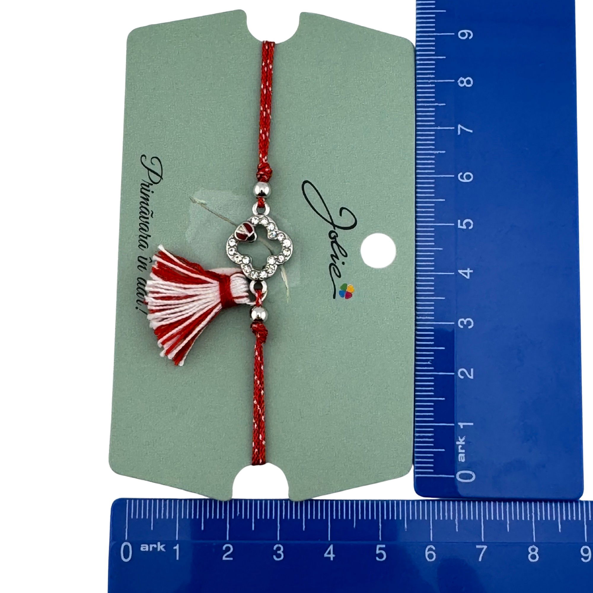 Martisor Bratara Ciucure, Jolie, Snur Rosu Reglabil, cu Pandantiv, Model Floare-Buburuza [2]