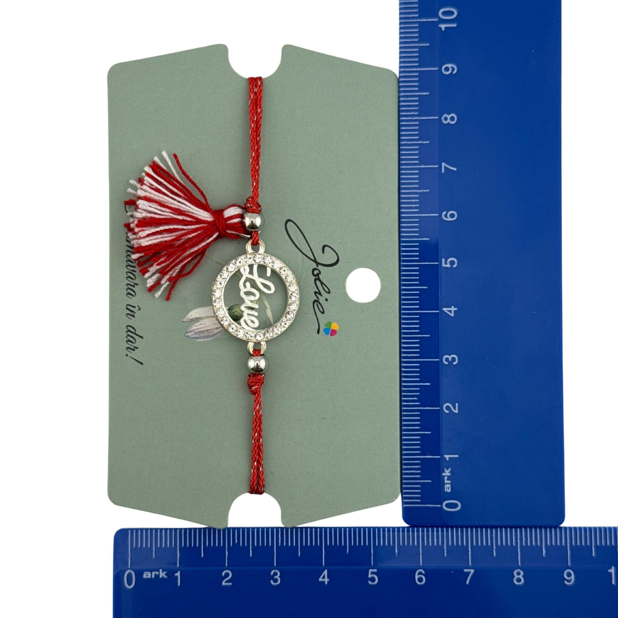 Martisor Bratara Ciucure, Jolie, Snur Rosu Reglabil, cu Pandantiv, Model Cerc Love [4]