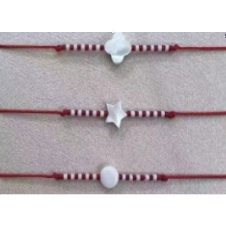 Martisor Bratara cu Sidef, Snur Rosu Reglabil, Margele Albe si Rosii, Pandantiv din Scoica, Modele de Sezon [6]