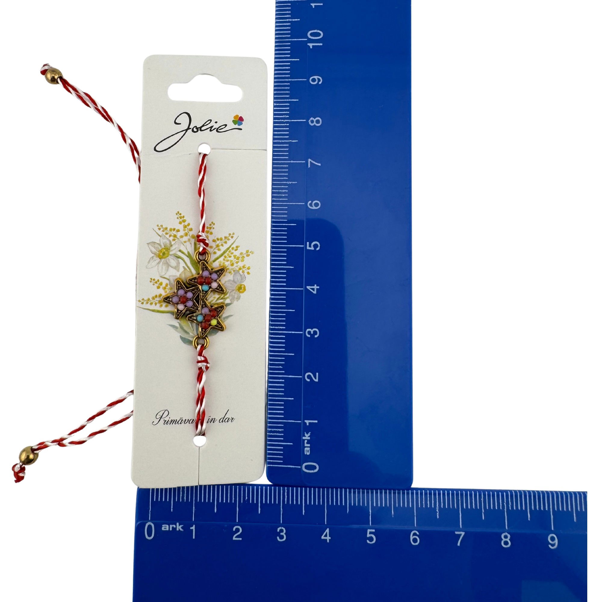 Martisor Bratara Snur Alb-Rosu, Jolie, Pandantiv Metalic, Model Stelute Colorate [2]