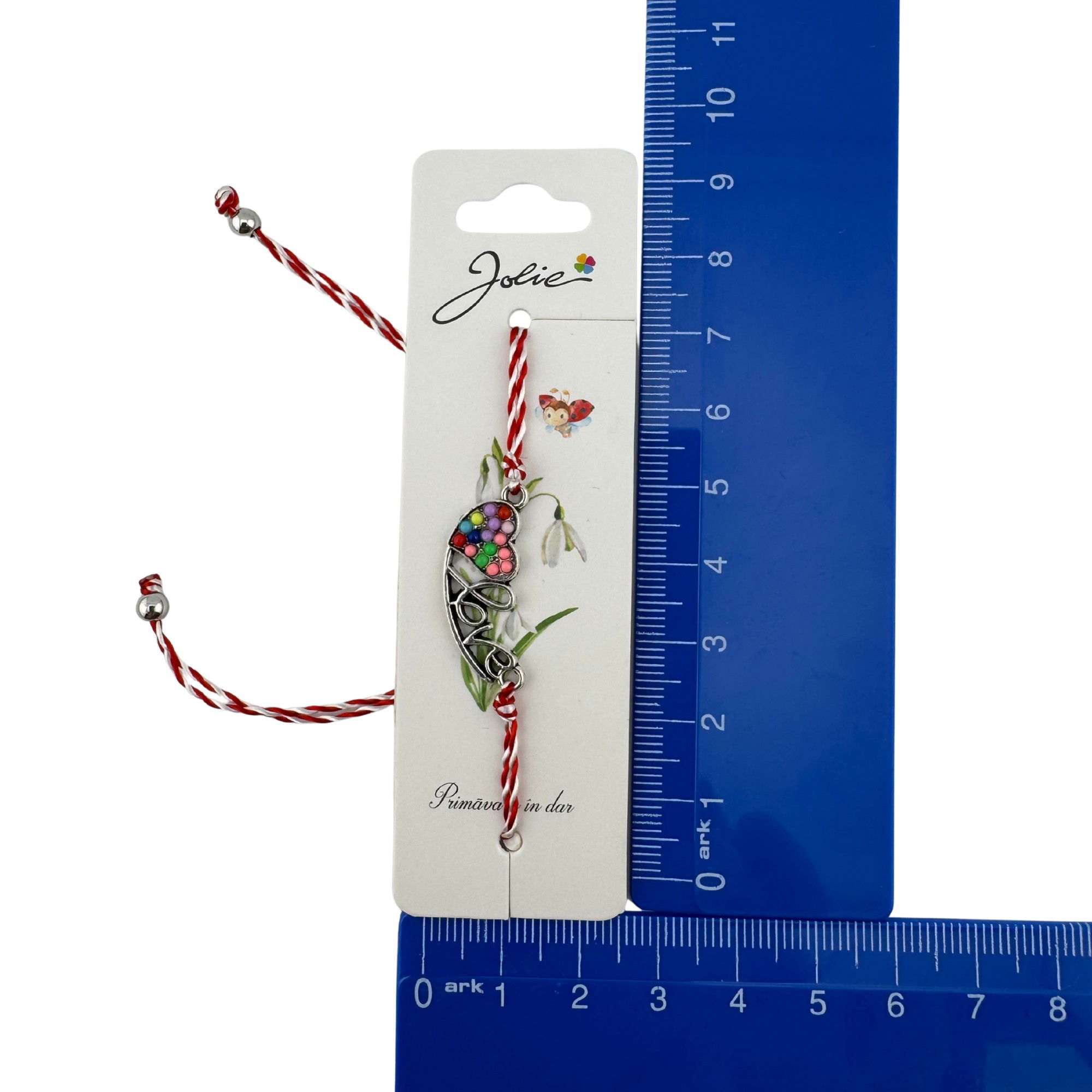 Martisor Bratara Snur Alb-Rosu, Jolie, Pandantiv Metalic, Model Inima Love [2]