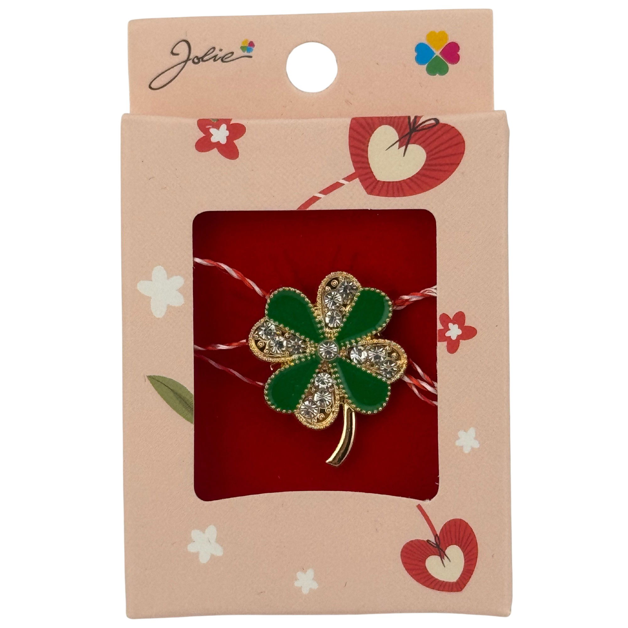 Martisor Brosa Mica in Cutie, Jolie, Dimensiune Brosa 2.5-3cm, Material Metal, Model Trifoi cu Patru Foi, Cutie Roz [1]
