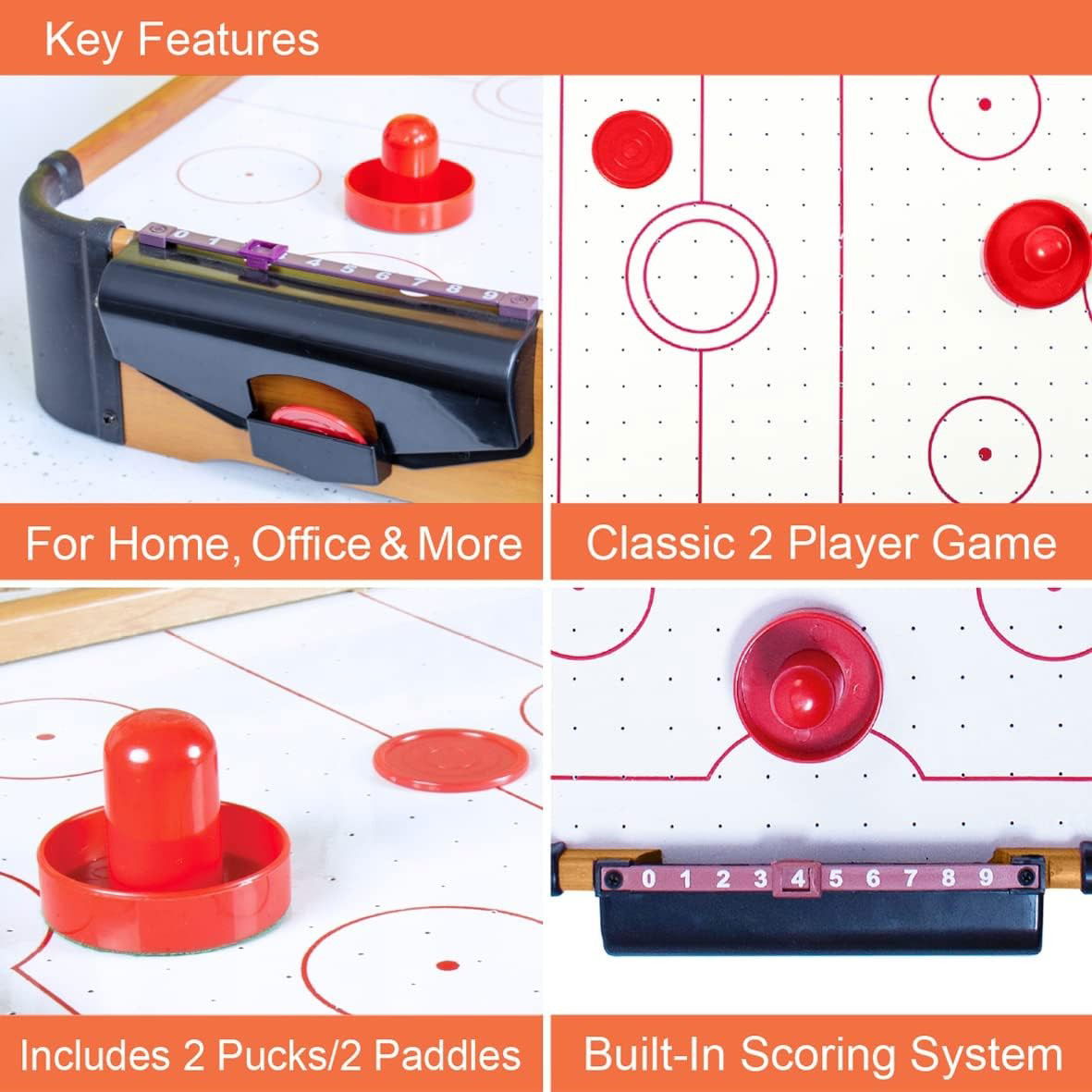 Masa Air Hockey Graffiti cu Picioare Scurte, Flippy, Lemn, 2 Pucuri, Tabela Scor, 2 Impingatoare, 76x38x21.5 cm, Maro [6]