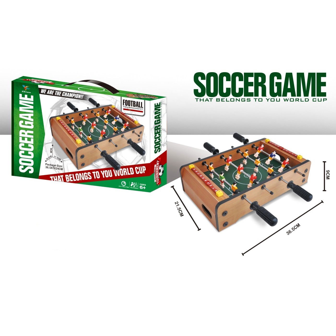 Masa de Fotbal cu Teren, Flippy, fara Picioare, 4 Manere, Tablou de Scor, 36.5 x 24 x 7 cm, din Lemn/Otel/ABS, Maro [3]