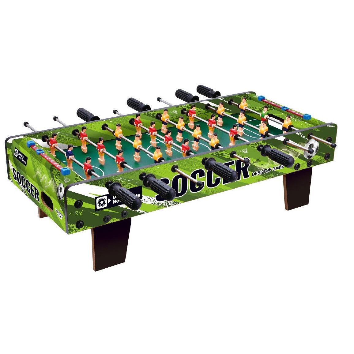 Jocuri de societate - Masa de Fotbal cu Teren, Flippy, cu Picioare Scurte, 8 Manere, Tablou de Scor, 64 x 20 x 47 cm, din Lemn/Otel/ABS, Verde