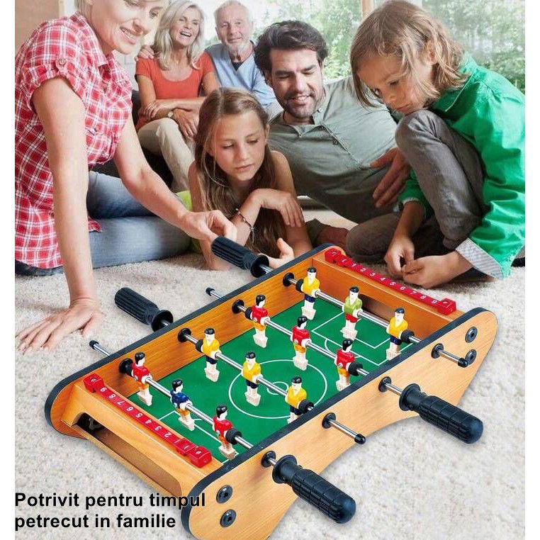 Masa de fotbal cu teren si 12 jucatori Flippy, 4 manere, cu Tablou pentru Scor, din Metal, Lemn si ABS, 37.5 x 21 x 9.5 cm, Margini Rotunjite, pentru copii/adulti [4]